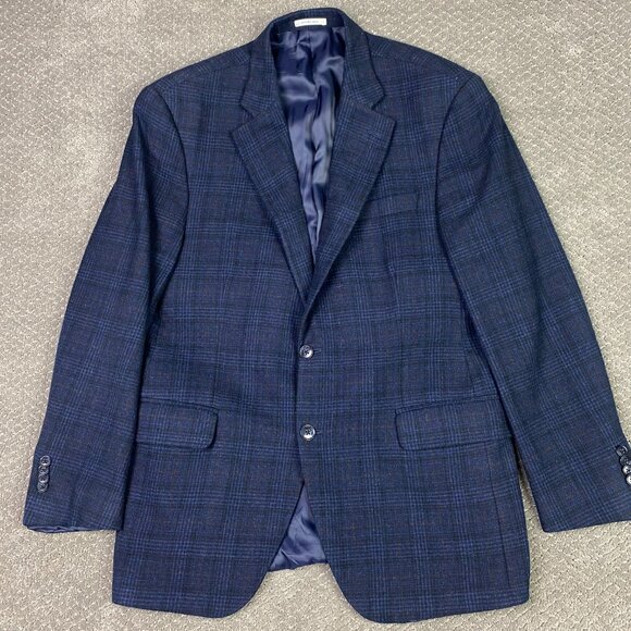 Peter Millar Windowpane Blazer Sport Coat Men's 42R Fit 42S Blue Soft Wool Plaid - Picture 1 of 16
